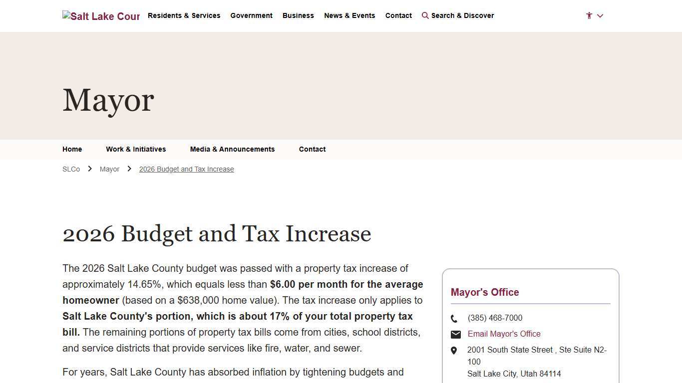 2026 Budget and Tax Increase - Mayor | Salt Lake County