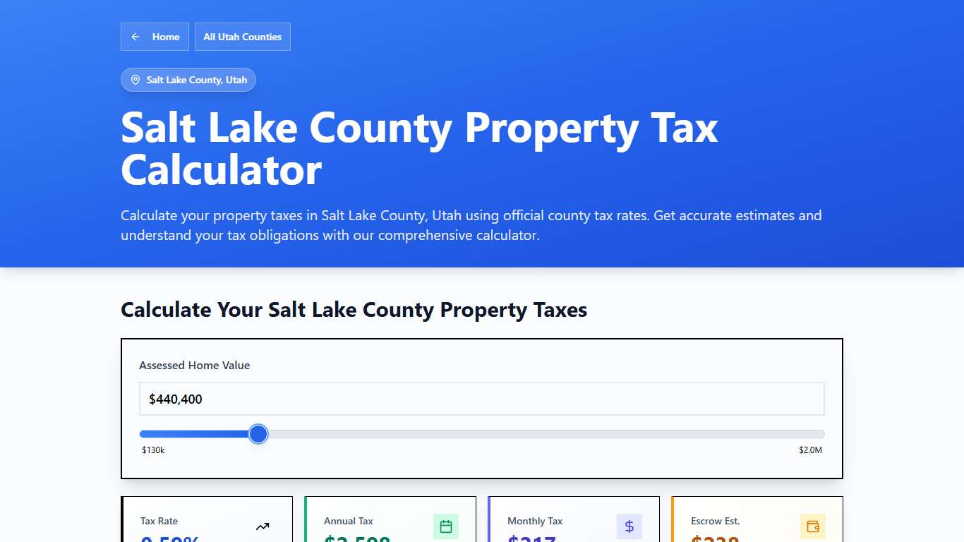 Salt Lake County, UT Property Tax Calculator 2025-2026
